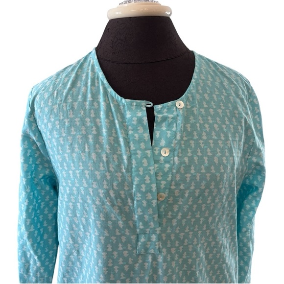 Gallabia Blue and White Long Sleeve Caftan Kaftan Medium - Picture 2 of 11